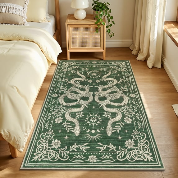MJIAexp 3'x5' Snake Area Rugs,Washable Rugs for Living Room,Soft Vintage Bedroom Rug, Botanical Non Slip Ultra Thin Floor Carpet for Dining Room Home Office