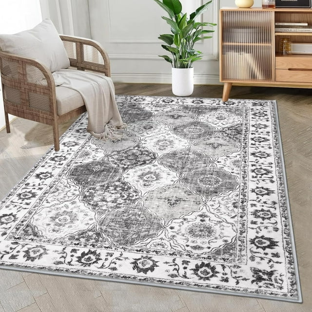 MJIAexp 3'x5' Moroccan Bedroom Rug Washable Vintage Boho Area Rug Non-Slip Accent Throw Rug Stain Resistant Floor Carpet for Kitchen Entryway Bathroom Living Room Office Boho Gray
