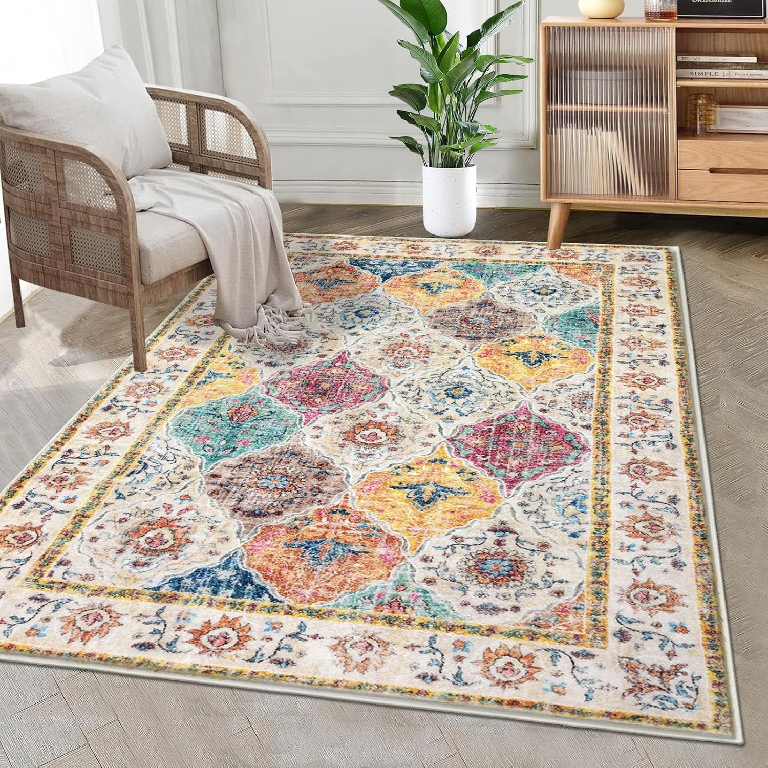 MJIAexp 3'x5' Moroccan Bedroom Rug Washable Vintage Boho Area Rug Non ...