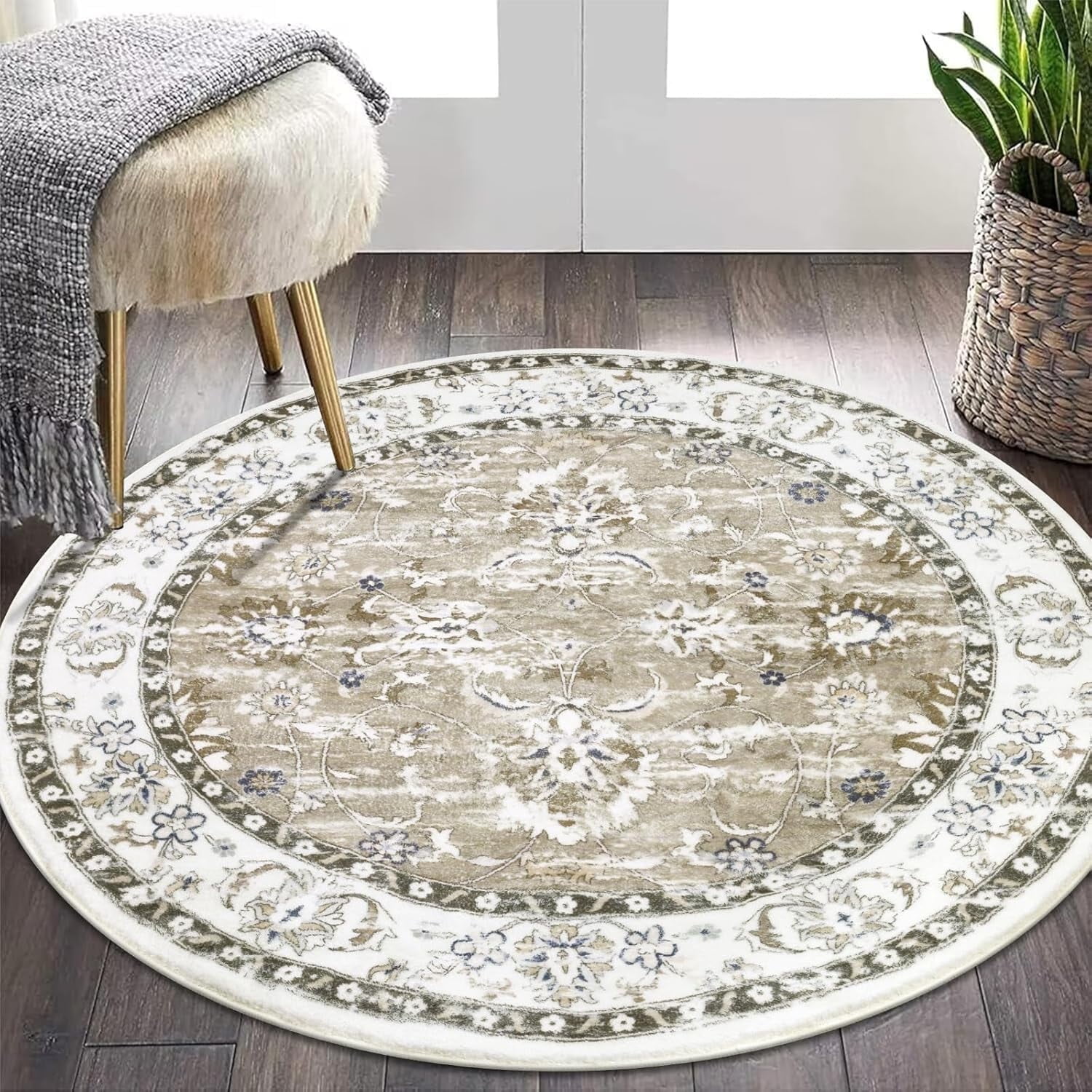 MJIAexp 4ft Mandala Boho Round Rug Circle Rug Non-Slip Machine Washable ...