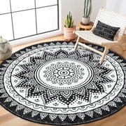 MJIAexp 4ft Mandala Boho Round Rug Circle Rug Non-Slip Machine Washable Area Rug Soft Bedroom Rug Throw Rug Vintage Carpet for Living Room Kitchen Dorm Coffee T