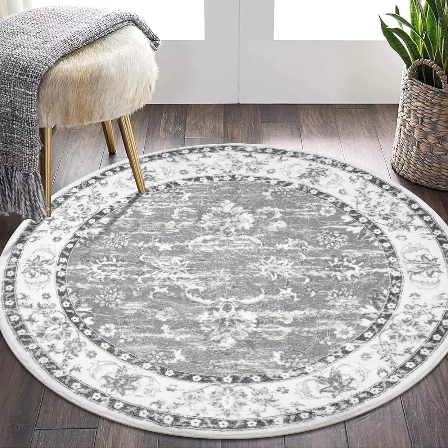 MJIAexp 4ft Mandala Boho Round Rug Circle Rug Non-Slip Machine Washable ...