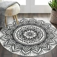 thumbnail image 1 of MJIAexp 4ft Mandala Boho Round Rug Circle Rug Non-Slip Machine Washable Area Rug Soft Bedroom Rug Throw Rug Vintage Carpet for Living Room Kitchen Dorm Coffee Table White Black, 1 of 8