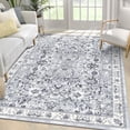 thumbnail image 1 of MJIAexp 5'x7' Moroccan Area Rug Washable Bedroom Rug Vintage Boho Area Rug Non-Slip Accent Throw Rug Stain Resistant Floor Carpet for Kitchen Entryway Living Room Office Floral Gray, 1 of 13