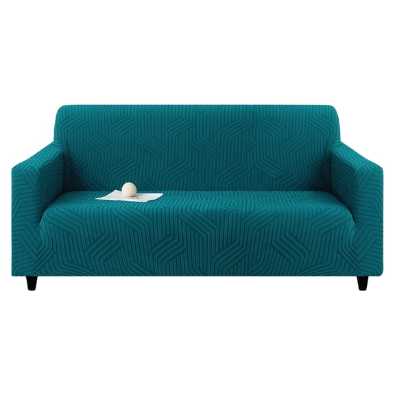MJIAexp (55"-69") Stretch Sofa Cover Slipcover,Couch Covers for 2 Cushion Couch Sofa with sofa armrest,Pet Friendly Furniture Protector Sofa with Elastic Bottom for Kids,Jacquard lines(Peacock Blue)