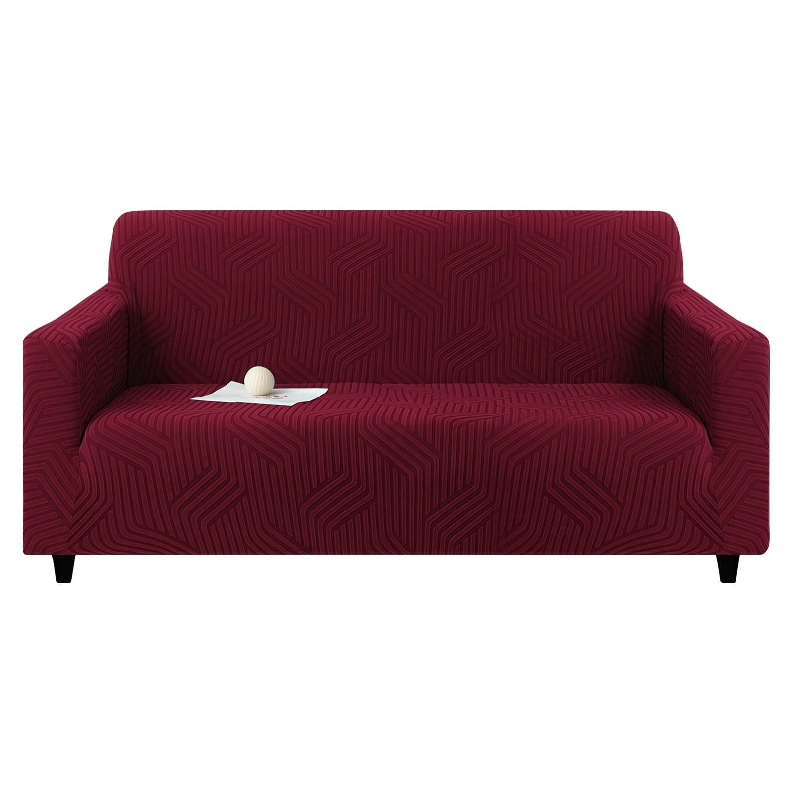 MJIAexp (55"-69") Stretch Sofa Cover Slipcover,Couch Covers for 2 Cushion Couch Sofa with sofa armrest,Pet Friendly Furniture Protector Sofa with Elastic Bottom for Kids,Jacquard lines(Dark Red)