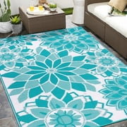 MJIAexp 6'x9' Blue Outdoor Rug Patio Rug Waterproof RV Outdoor Rug Camping Rugs Reversible Plastic Straw Rug Large Outdoor Mat for Camping, Balcony Apartment, Patio, Porch, Picnic, Beach