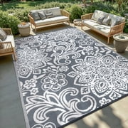 MJIAexp 6'x9' Gray Outdoor Rug Patio Rug Waterproof RV Outdoor Rug Camping Rugs Reversible Plastic Straw Rug Large Outdoor Mat for Camping, Balcony Apartment, P