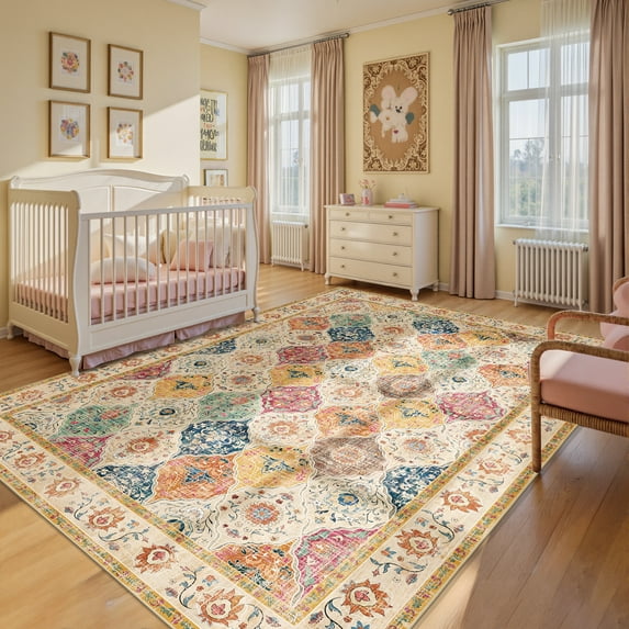 MJIAexp 6 ft x 9 ft Moroccan Area Rug Washable Bedroom Rug Vintage Boho Multi-color