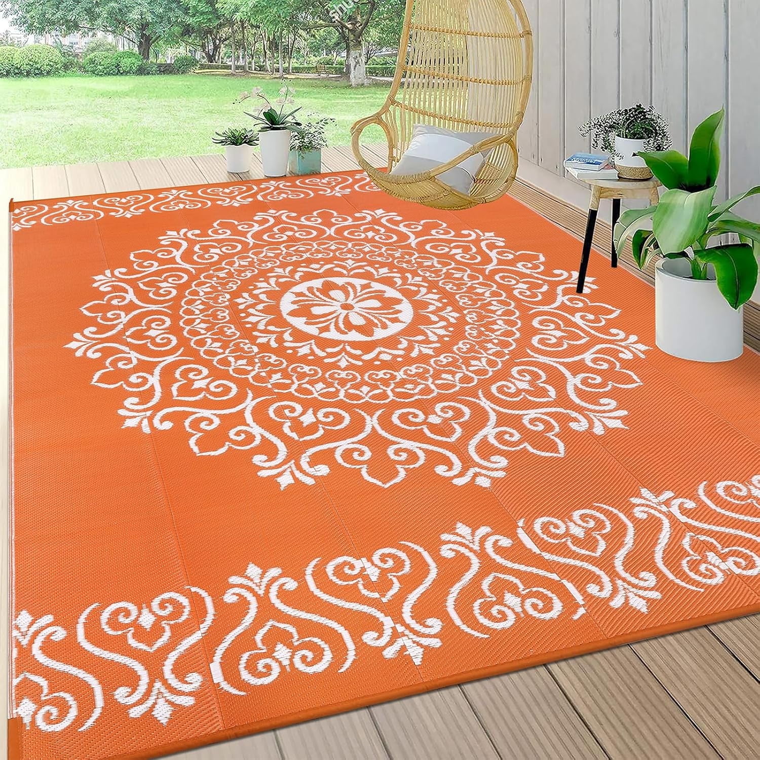 MJIAexp 6'x9' Orange Outdoor Rug Patio Rug Waterproof RV Outdoor Rug ...
