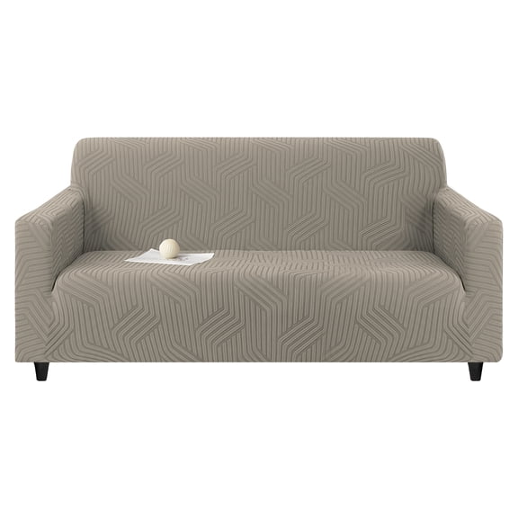 MJIAexp (71"-91") Stretch Sofa Cover Slipcover,Couch Covers for 3 Cushion Couch Sofa with sofa armrest,Pet Friendly Furniture Protector Sofa with Elastic Bottom for Kids,Jacquard lines(Khaki)