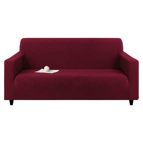 MJIAexp (71"-91") Stretch Sofa Cover Slipcover,Couch Covers for 3 Cushion Couch Sofa with sofa armrest,Pet Friendly Furniture Protector Sofa with Elastic Bottom for Kids,Jacquard lines(Dark Red)