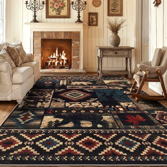 MJIAexp 8'x10' Area Rug,Washable Indoor Decor Carpet, Non Slip Soft Low Pile Large rug for Living Room, Bedroom, Kitchen, Entryway, Dining Room