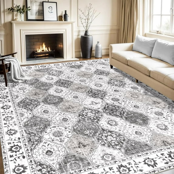 MJIAexp 8 ft x 10 ft Moroccan Area Rug, Washable Bedroom Vintage Boho Accent Throw Rug, Gray
