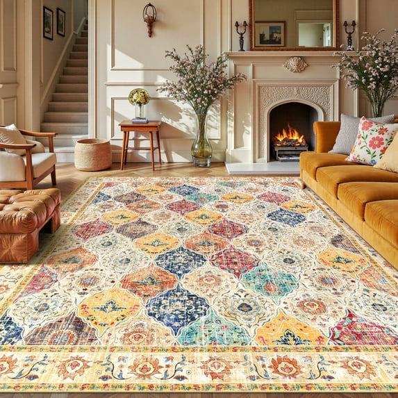 MJIAexp 8 ft x 10 ft Moroccan Area Rug washable non-slip accent throw carpet for living room Multi-color