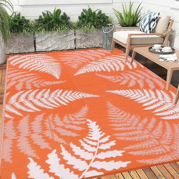 MJIAexp 8'x10' Orange Outdoor Rug Patio Rug Waterproof RV Outdoor Rug Camping Rugs Reversible Plastic Straw Rug Large Outdoor Mat for Camping, Balcony Apartment, Patio, Porch, Picnic, Beach