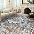 thumbnail image 1 of MJIAexp 8'x10' Vintage Boho Area Rug Washable Area Rug for Living Room Non-Slip Distressed Accent Rug Faux Wool Bedroom Rug Floor Carpet for Dining Room Bedroom Kitchen Entryway Office Dark Blue, 1 of 9