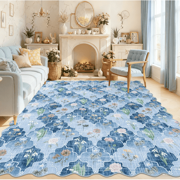 MJIAexp 8x10 Floral Moroccan Washable Area Rugs for Living Room,Soft Bedroom Large Rug,Non Slip Dining Room Rug, Stain Resistant Boho Rugs Easy Clean Throw Carpet for Office