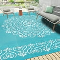 thumbnail image 1 of MJIAexp 9'x12' Blue Outdoor Rug Patio Rug Waterproof RV Outdoor Rug Camping Rugs Reversible Plastic Straw Rug Large Outdoor Mat for Camping, Balcony Apartment, Patio, Porch, Picnic, Beach, 1 of 9