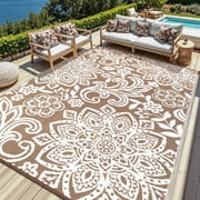 MJIAexp 8'x10' Brown Outdoor Rug Patio Rug Waterproof RV Outdoor Rug Camping Rugs Reversible Plastic Straw Rug Large Out