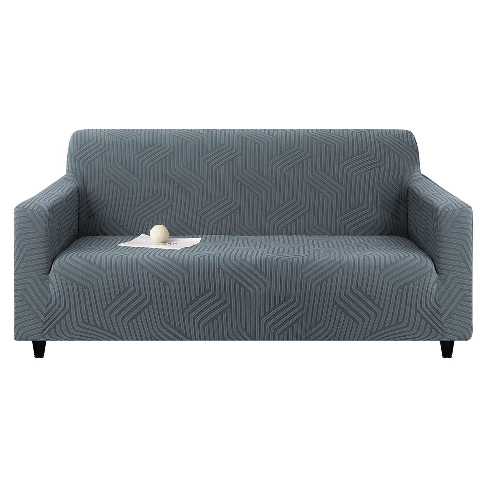MJIAexp (91"-110") Stretch Sofa Cover Slipcover,Couch Covers for 4 Cushion Couch Sofa with sofa armrest,Pet Friendly Furniture Protector Sofa with Elastic Bottom for Kids,Jacquard lines(Charcoal)