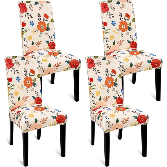 MJIAexp Chair Covers Set of 4, Stretch Chair Slipcovers Seat Protector Armless Removable Washable Elastic Universal Spandex Solid Chair Slip Covers for Home, Hotel, Banquet Multicolor Flowers