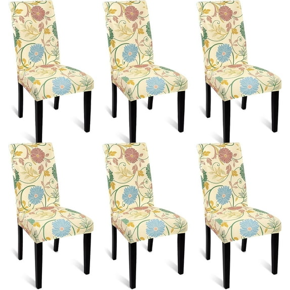 MJIAexp Chair Covers Set of 6, Stretch Chair Slipcovers Seat Protector Armless Removable Washable Elastic Universal Spandex Solid Chair Slip Covers for Home, Hotel, Banquet Yellow Flowers