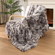 MJIAexp Faux Fur Throw Blanket for Couch, Cozy Soft Plush Thick Fuzzy Comfy Bubble Blanket and Fuzzy Plush Rabbit Fur Blanket for Sofa Bedroom Living Room, 50" x 60"-Tie-dye Gray