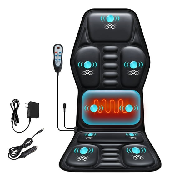 MJK Back Massager with Heat and Vibration, 9 Mode 9 Intensity Full Body Electric Back Neck Lumbar Vibration Massage for Car/Home Massage Mat Pad Seat Cushion for Chair PU Leather