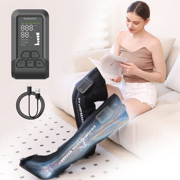 HMMSYLVA 2PCS Rechargeable Air Compression Boots Full Leg Massager for Circulation and Pain Relief Helpful for Foot Edema Restless and Relaxation Birthday Gifts for Women Men (Large)