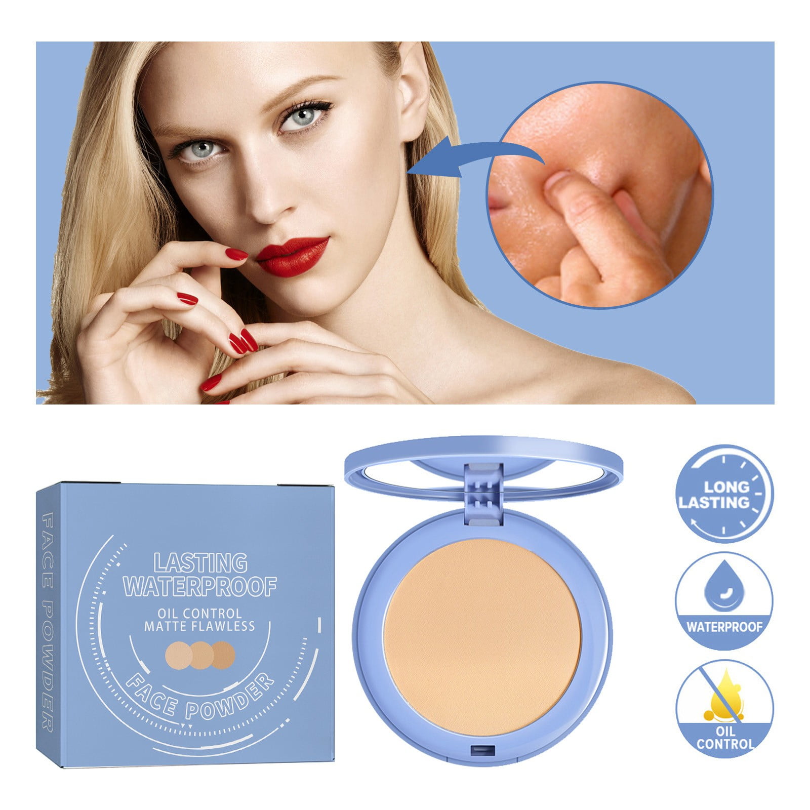 MJKMART Beauty Long Lasting Finish Pressed Powder Compact Oil Control