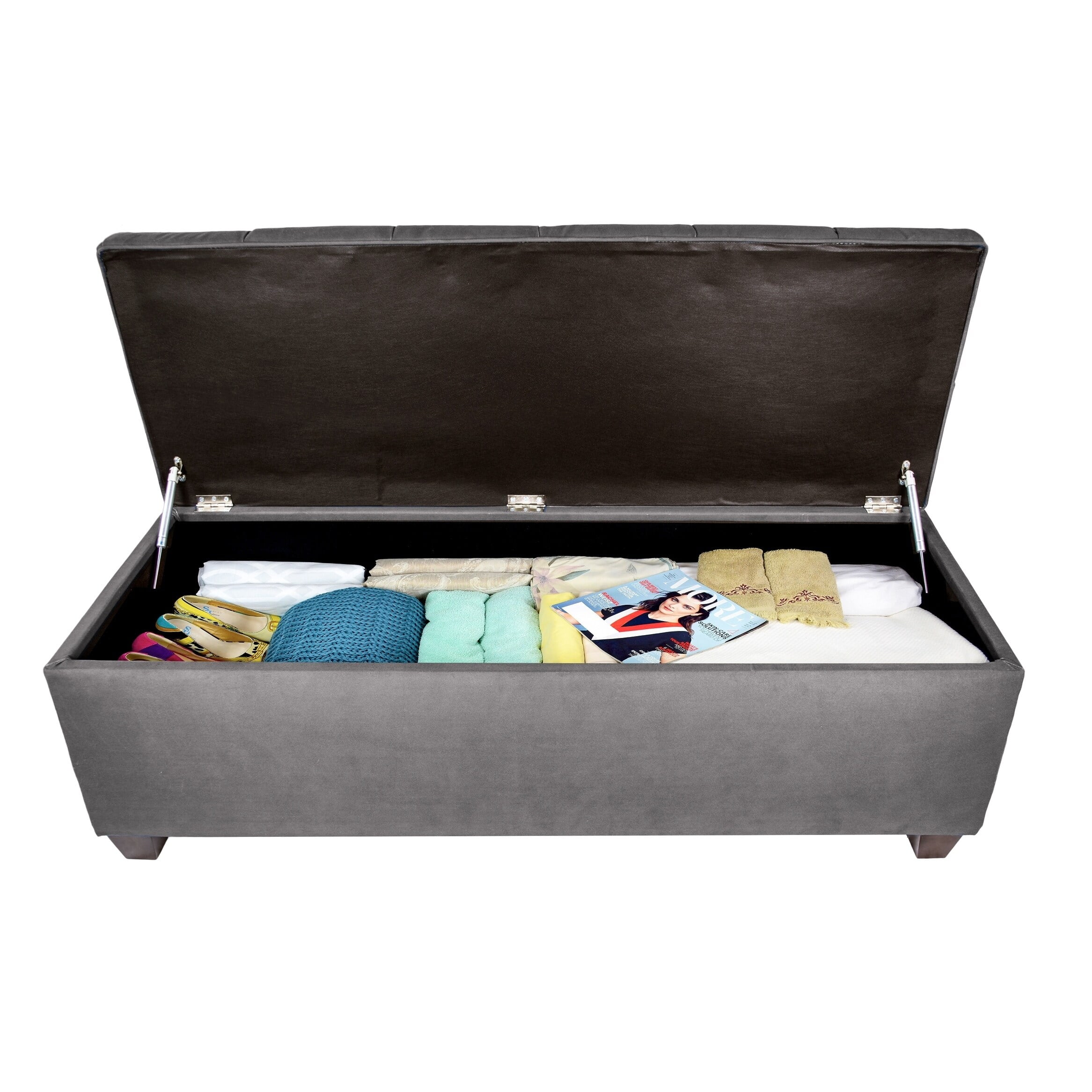 MJL Furniture Designs Sole Secret Diamond Tufted OBSESSION Linen Storage Bench GREY Walmart