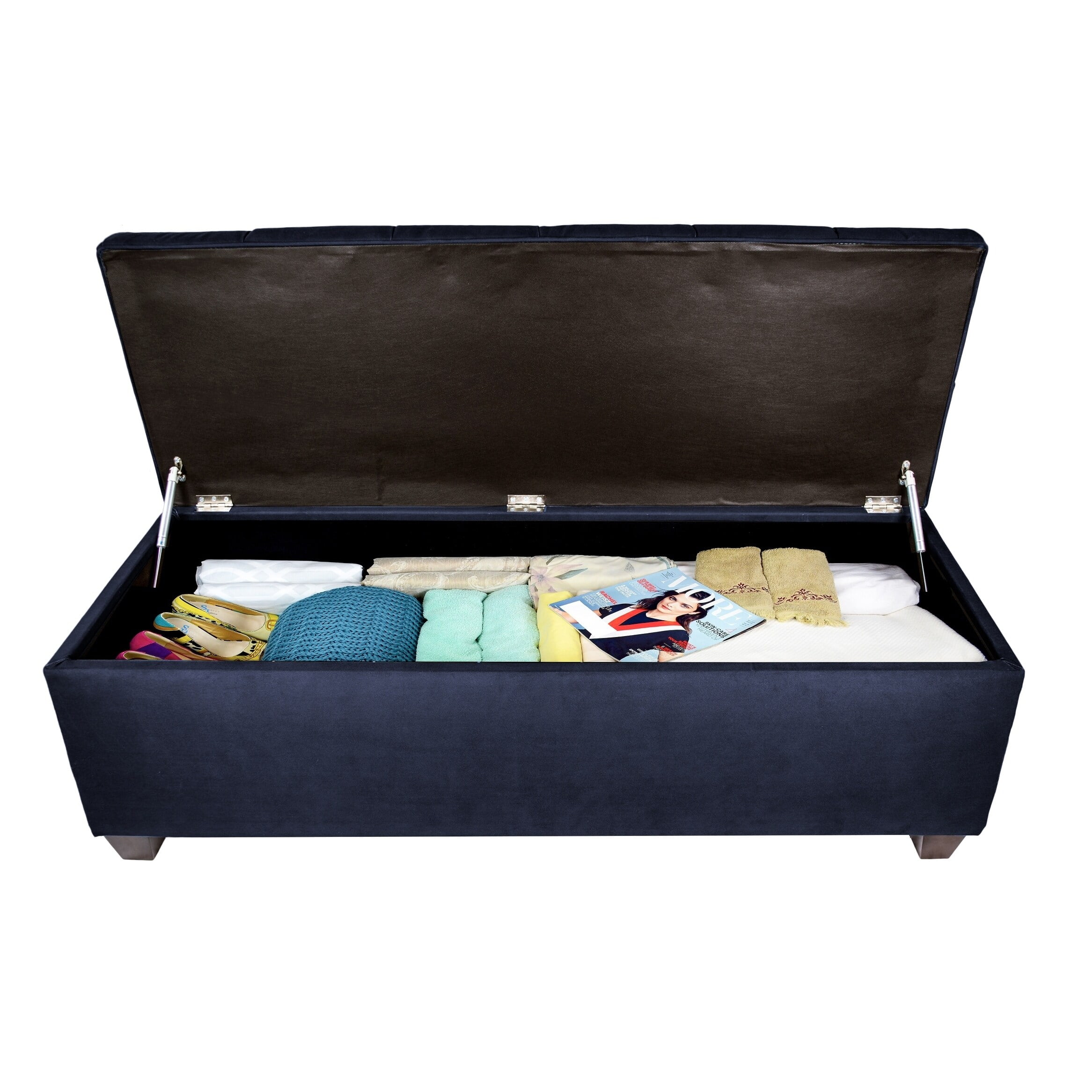 Indigo Diamond Tufted Linen Storage Bench with Shoe Slots