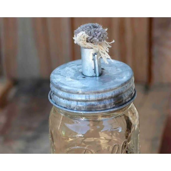 MJL Tiki Torch Oil Lamp Lid in Galvanized Metal for Regular Mouth Mason Jars Set of 2