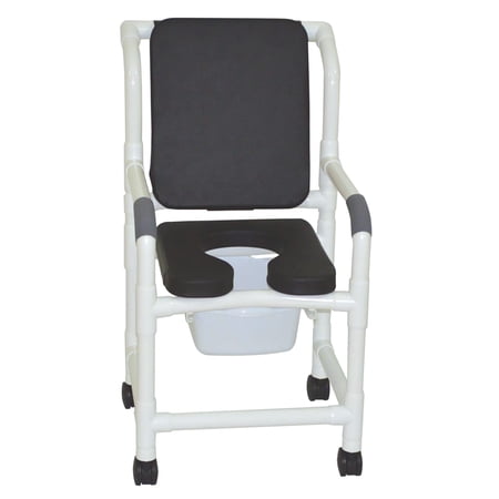 MJM International 118-3TW-SSDE CBP-SQ-PAIL-BLK Shower Chair Black Soft Seat and Padded Back with Slide Out Commode Pail