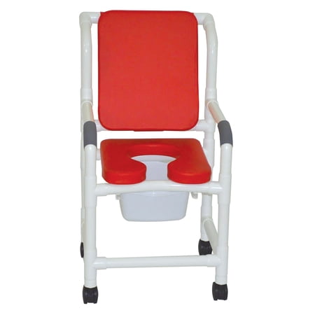 MJM International 118-3TW-SSDE CBP-SQ-PAIL-RED Shower Chair Red Soft Seat and Padded Back with Slide Out Commode Pail