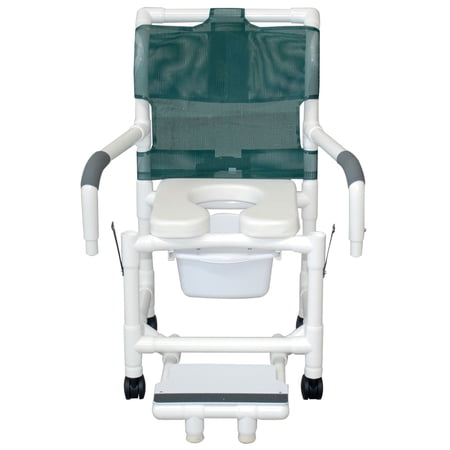MJM International 118-3TW-SSDE-DDA-SFS-SQ-PAIL Shower Chair with Soft Seat, Sliding Footrest & Slide-Out Commode Pail, 18 in Width, 300 lbs