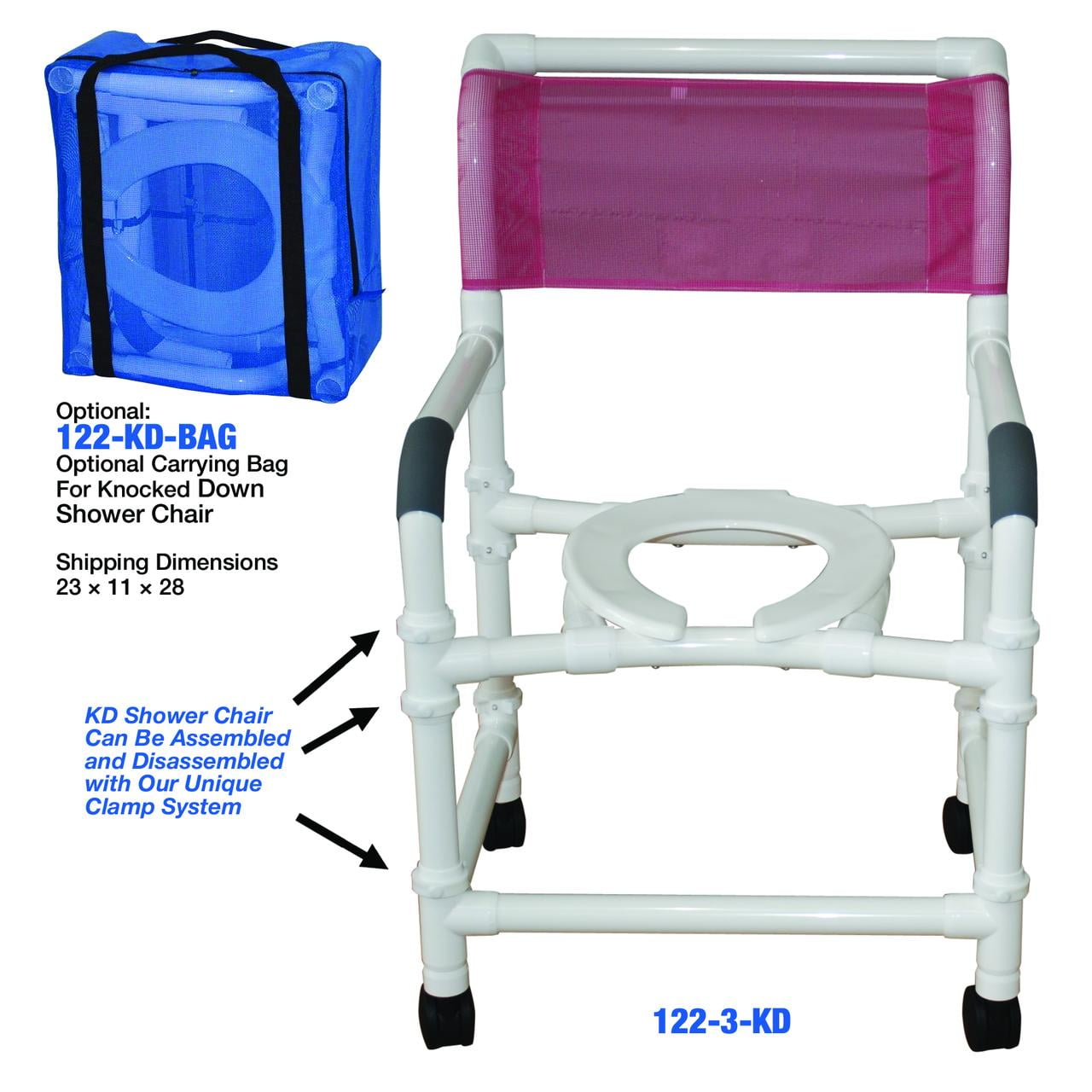 MJM International 1223TWKD Knockdown Wide Deluxe Shower Chair