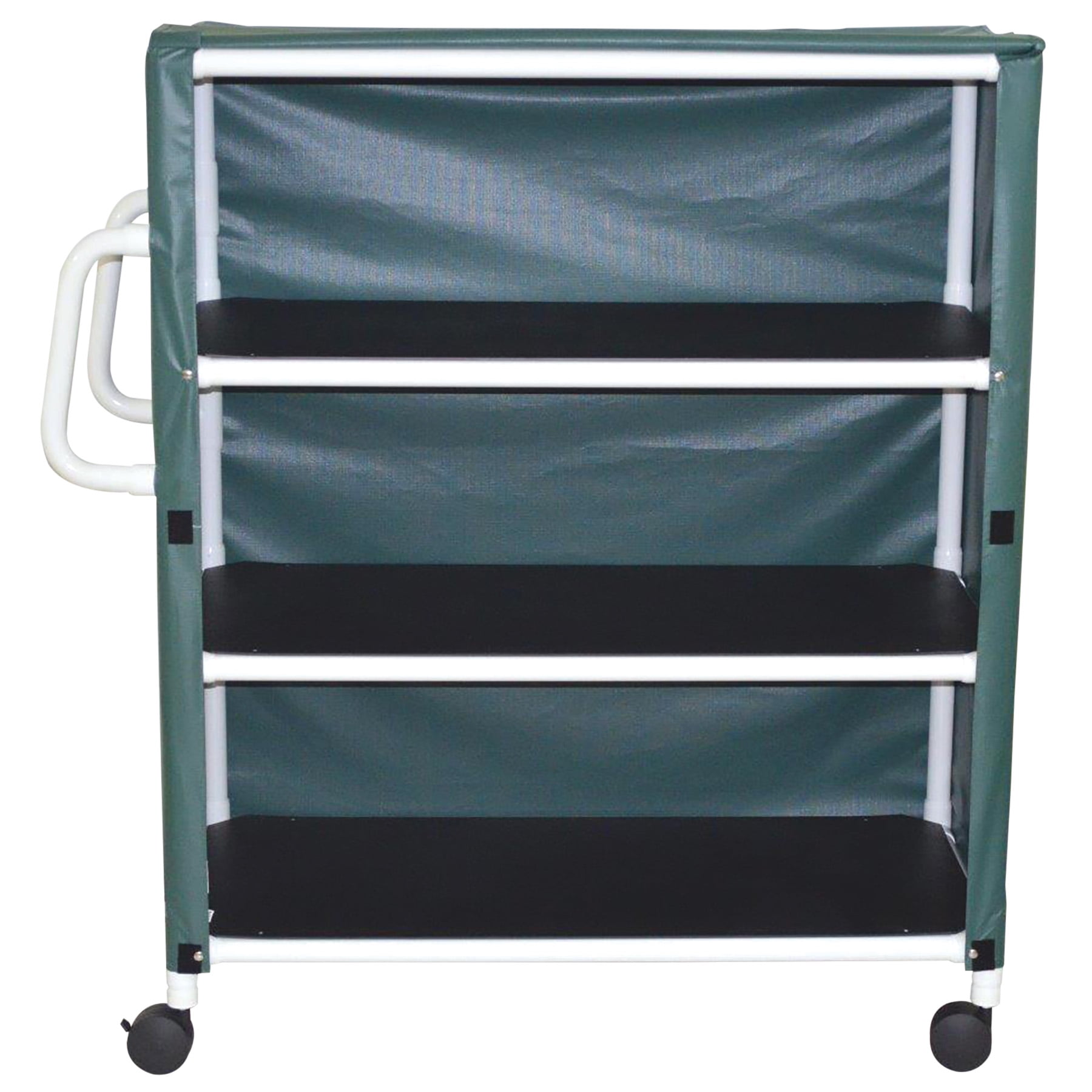 MJM International 3-shelf jumbo linen cart with mesh or solid vinyl cover
