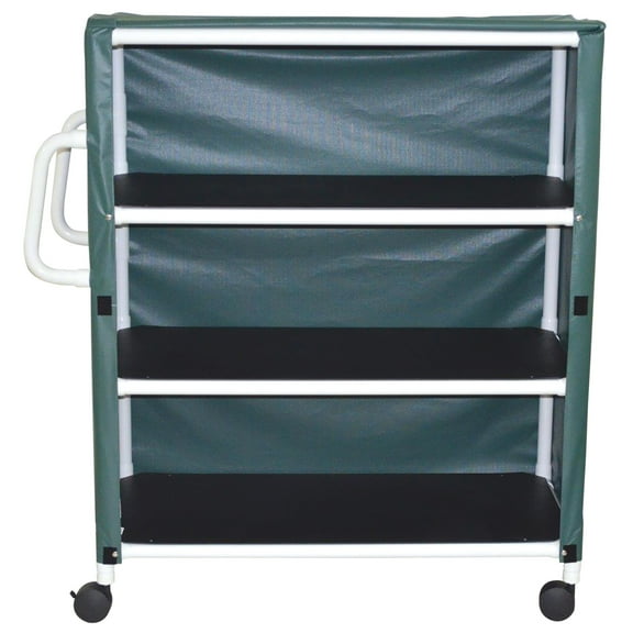 MJM International 3-shelf jumbo linen cart with mesh or solid vinyl cover, shelf size: 24" x 50", 175 lbs per shelf