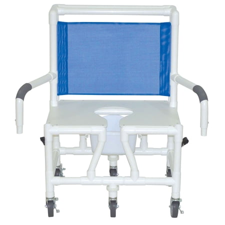 MJM International S126-5BAR-DDA-SQ-PAIL Bariatric Shower Chair with Dual Drop Arms and Slide Out Commode Pail