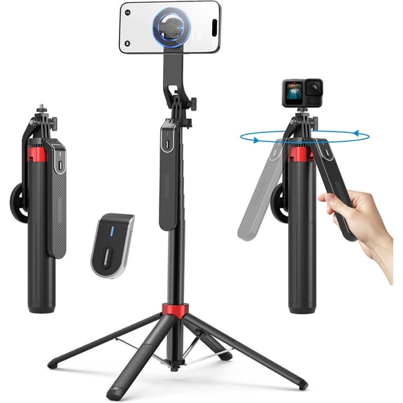 MJMJ 69 Magnetic Selfie Stick Tripod - Extendable Phone Mount for MagSafe, 360Rotation Travel Stand with Rechargeable Remote, Compatible with iPhone, Camera, Video Recording