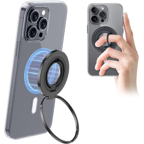 MJMJ MagOne Ultra (Ring Edition) Phone Grip Stand with Replaceable Metal Finger Ring, Removable Magnetic Ring Holder Kickstand Loop, Double-Sided Magnetic Accessories for Phone-Black