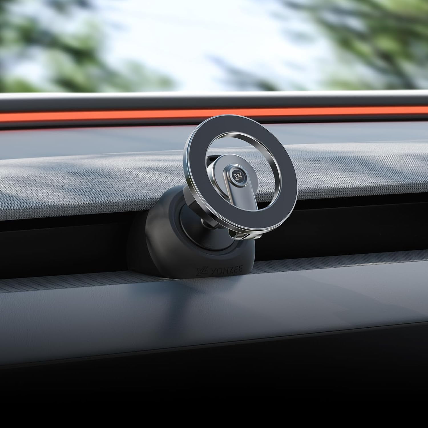 MJMJ Magnetic Phone Mount Compatible with 2025-2026 Model Y Juniper and 2024-2026 Tesla Model 3 Highland, Dashboard Ball Joint Base, Strong Magnetic Ring, 360° Rotation