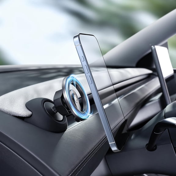 MJMJ Magnetic Phone Mount for Tesla Model Y Juniper 2024-2026 & Model 3 Highland, Dashboard Hidden Design, 360 Rotatable Car Holder, Stable Anti-Shake Mount, Does Not Block View, Easy to Install
