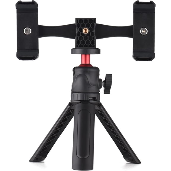 MJMJ Multifunctional Smartphone Video Kit Including Universal Phone Tripod Mount with Dual Phone Holders 4 Cold Shoe Mounts + Desktop Tripod for Vlog Live Streaming Oline Video Teaching Meeting