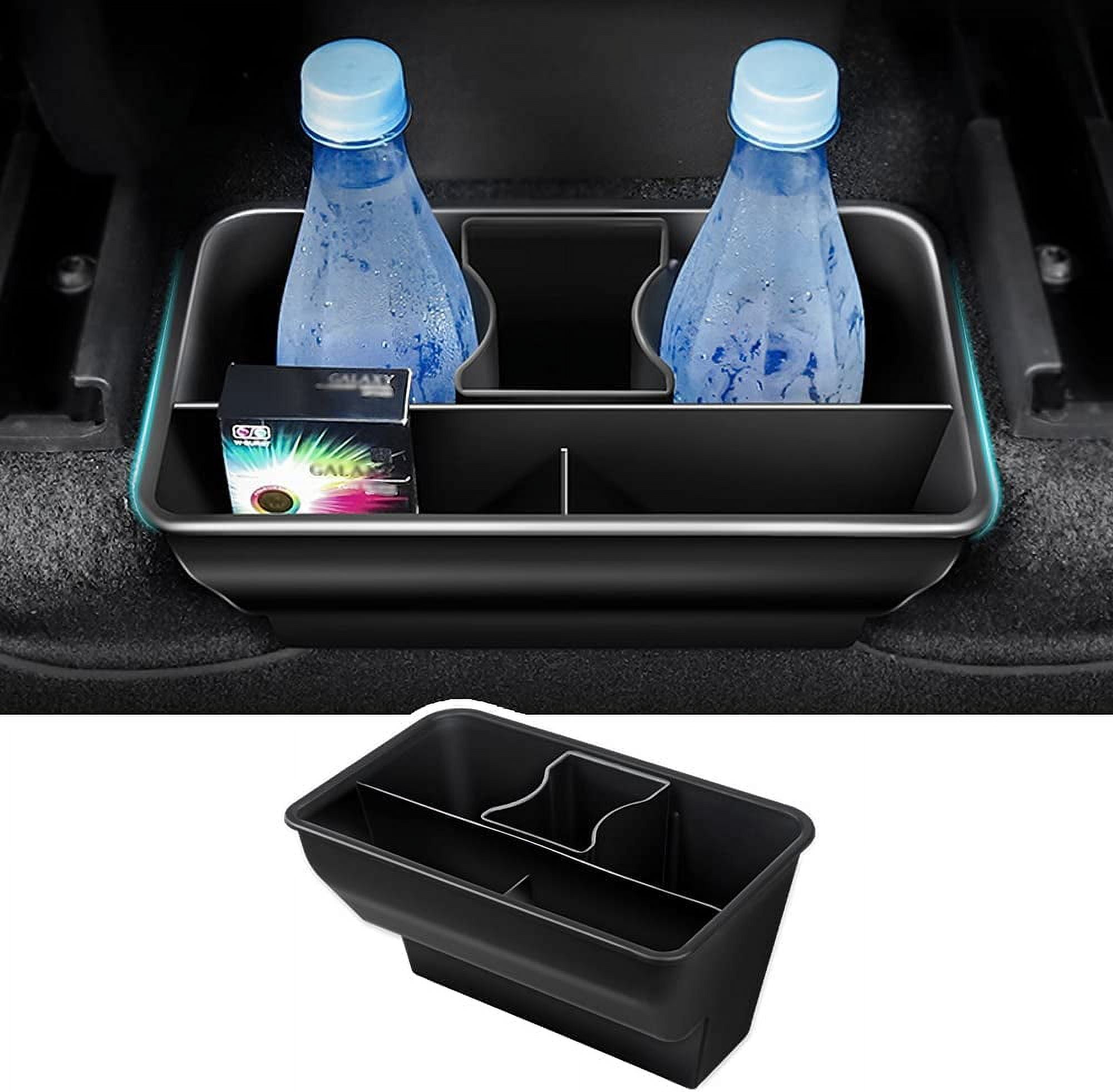 MJMJ Rear Center Console Organizer for Tesla Model Y 2020-2024 2025 Accessories 2nd Row Back Seat Storage Box Under Seat Rear Middle Air Outlet Trash Can Container Bin ABS Black(Not for Juniper)