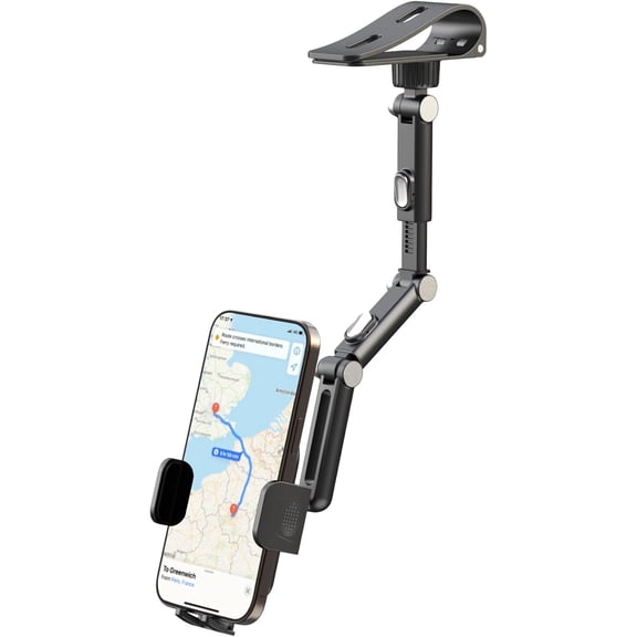 MJMJ Sun Visor Phone Holder for Car, Aluminum Alloy Clip-on Sunvisor Phone Mount with Auto-Lock, 360 Rotation & Extendable Arm, Hands-Free Car Visor Cell Phone Holder Compatible with iPhone Android