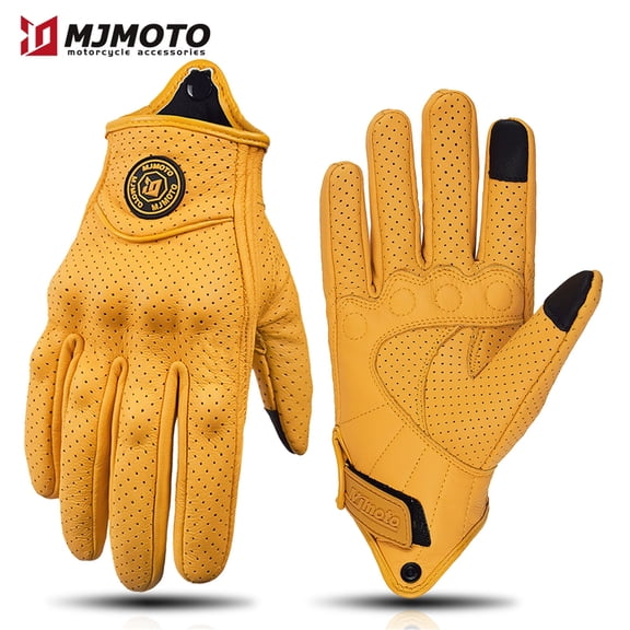 MJMOTO Classic Retro Leather Motorcycle Riding Gloves Summer Wear-Resistant Anti-Slip Men Women Mountain Bike Moto Biker Bicycle Accessories