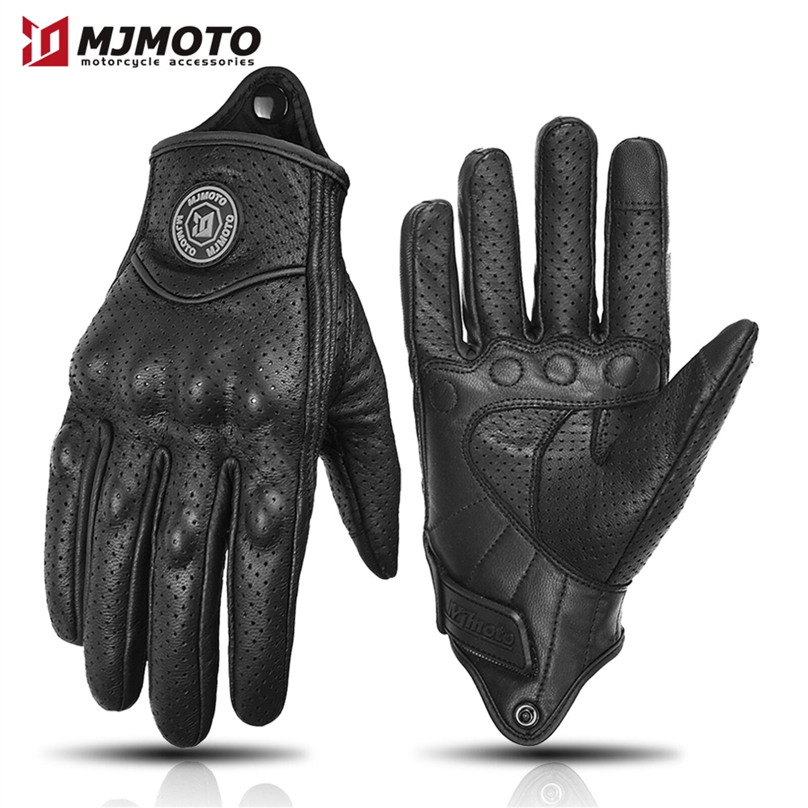 MJMOTO Classic Retro Leather Motorcycle Riding Gloves Summer Wear-Resistant Anti-Slip Men Women Mountain Bike Moto Biker Bicycle Accessories